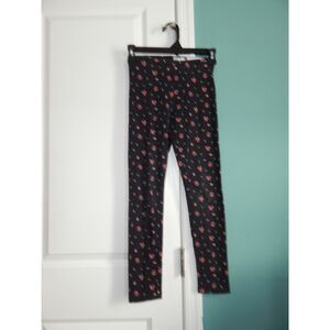 WONDER NATION girls large 10/12 black pink-peach-red floral printed leggings